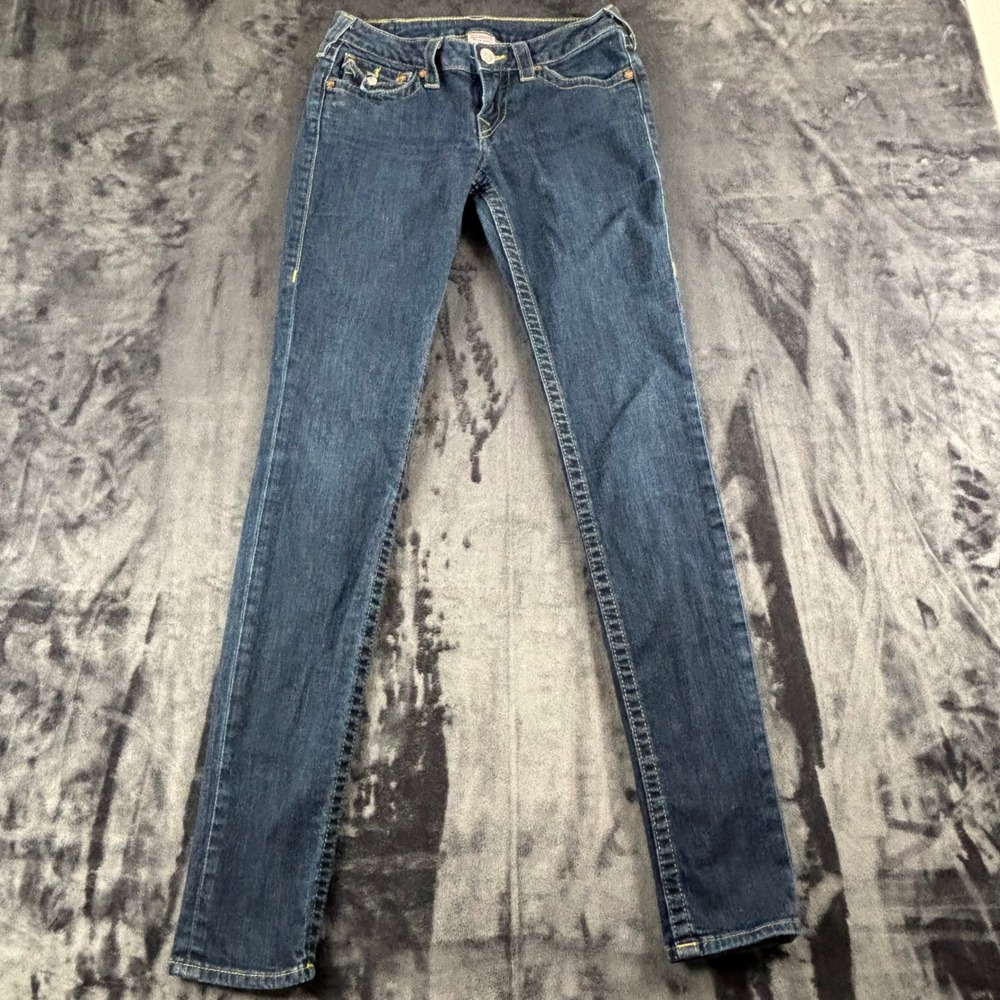 True Religion Skinny Jeans Womens 28 Blue Dark Wash Horseshoe Flap Pocket USA